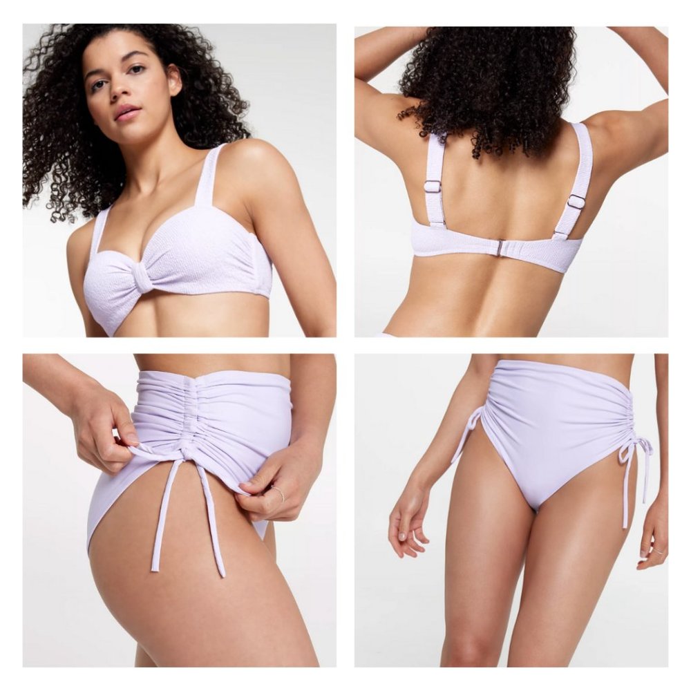 🌸 CALIA Bakini Knot Front Top & Ruched Side Tie High Rise Swim Bottoms SIZE M